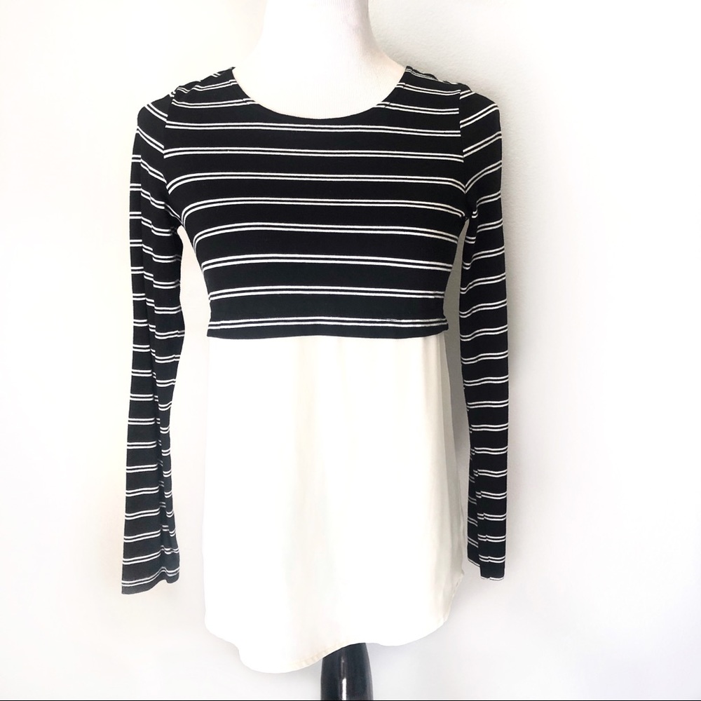 Layered High Low Black White Long Sleeve Crop Top Double Zero Top Blouse…